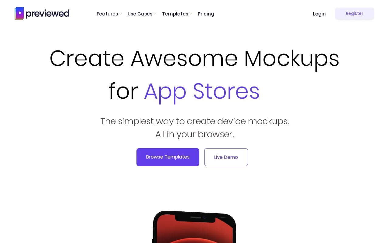 Screenshot of the Previewed homepage
