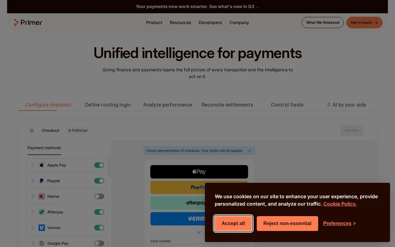 Screenshot of the Primer homepage