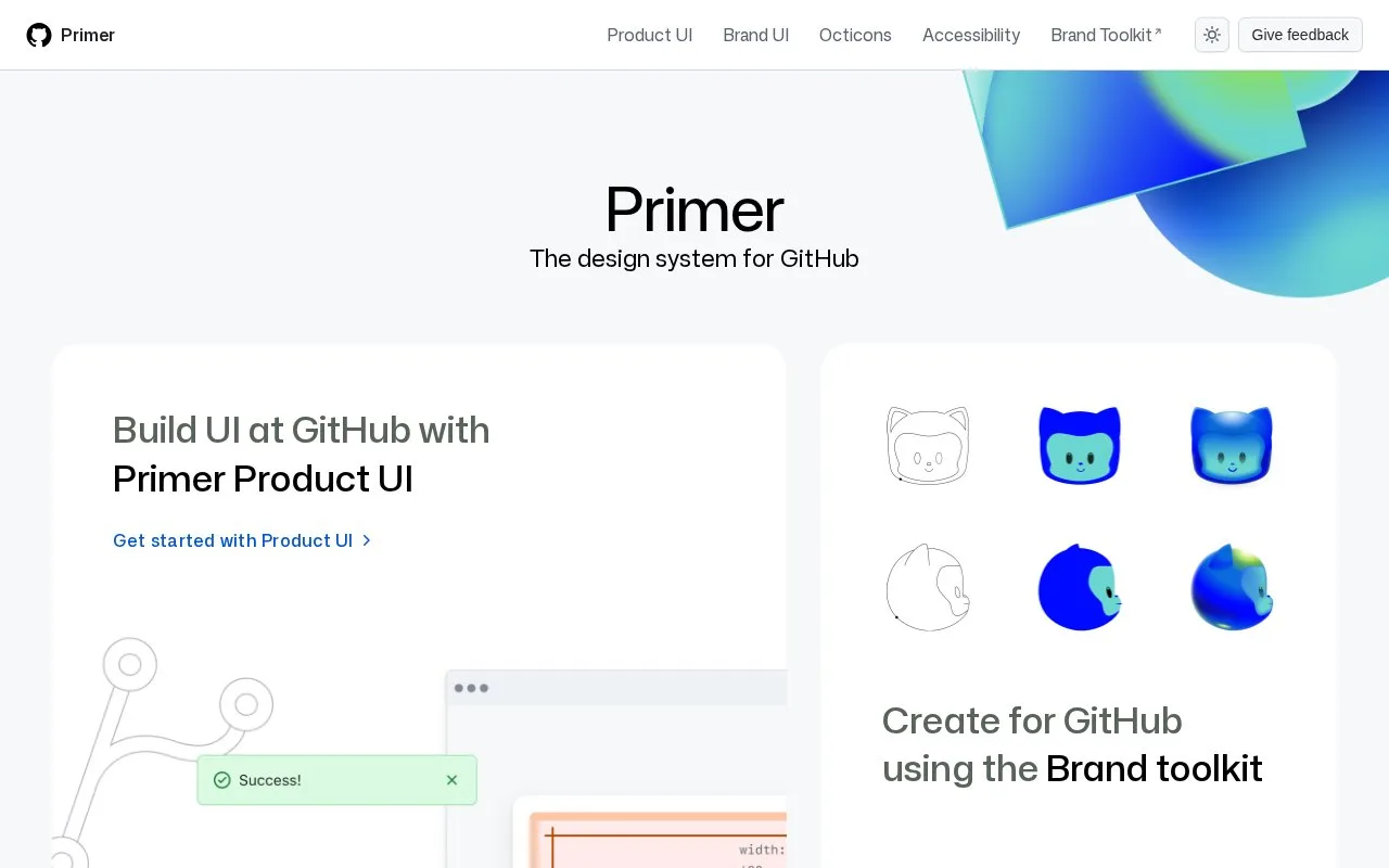 Screenshot of the Primer homepage