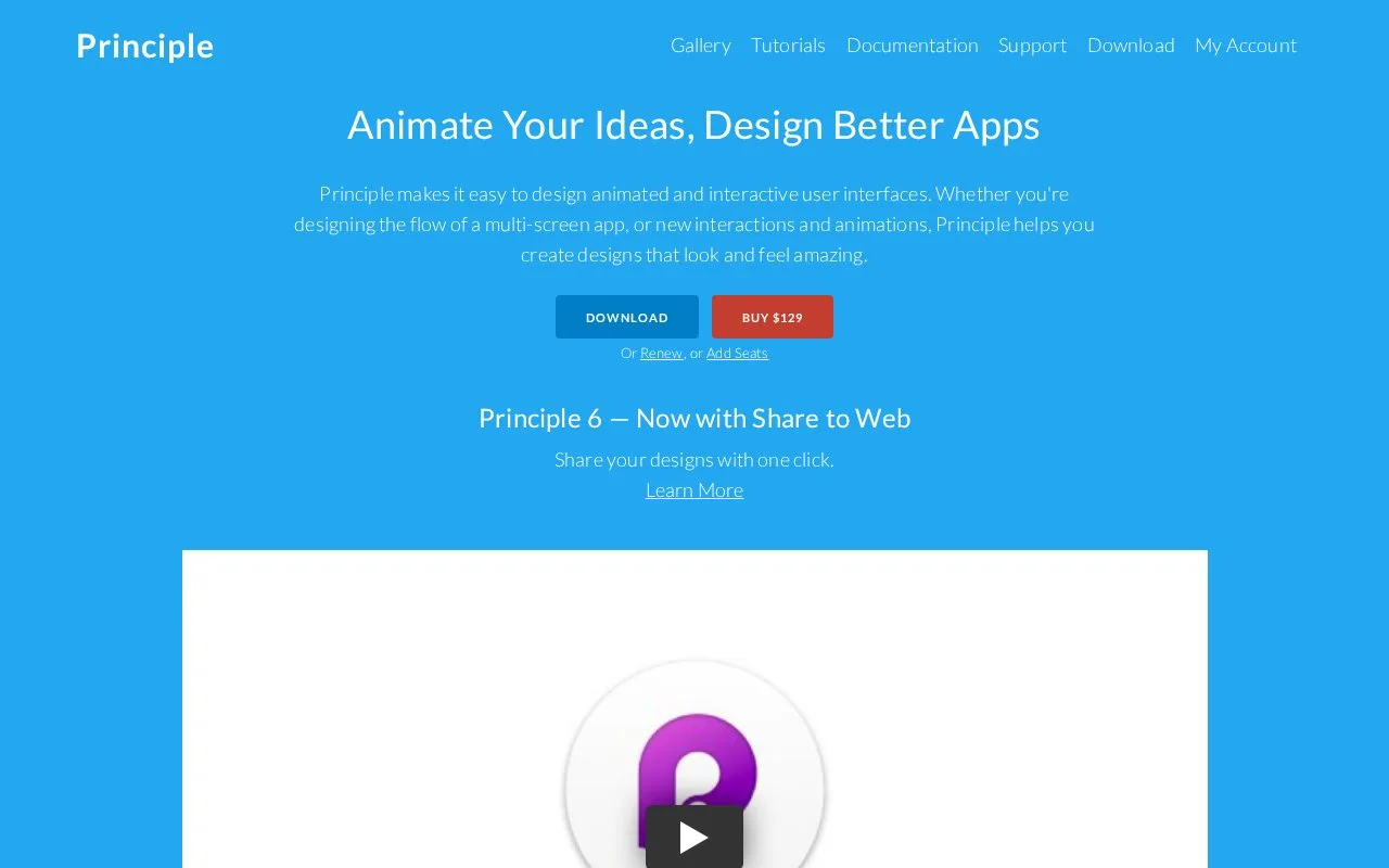Screenshot of the Principle homepage