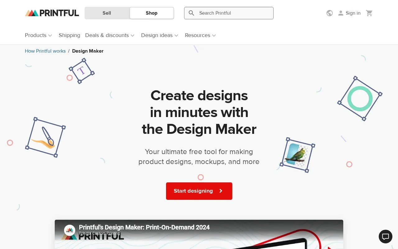 Screenshot of the Printful Design Maker homepage