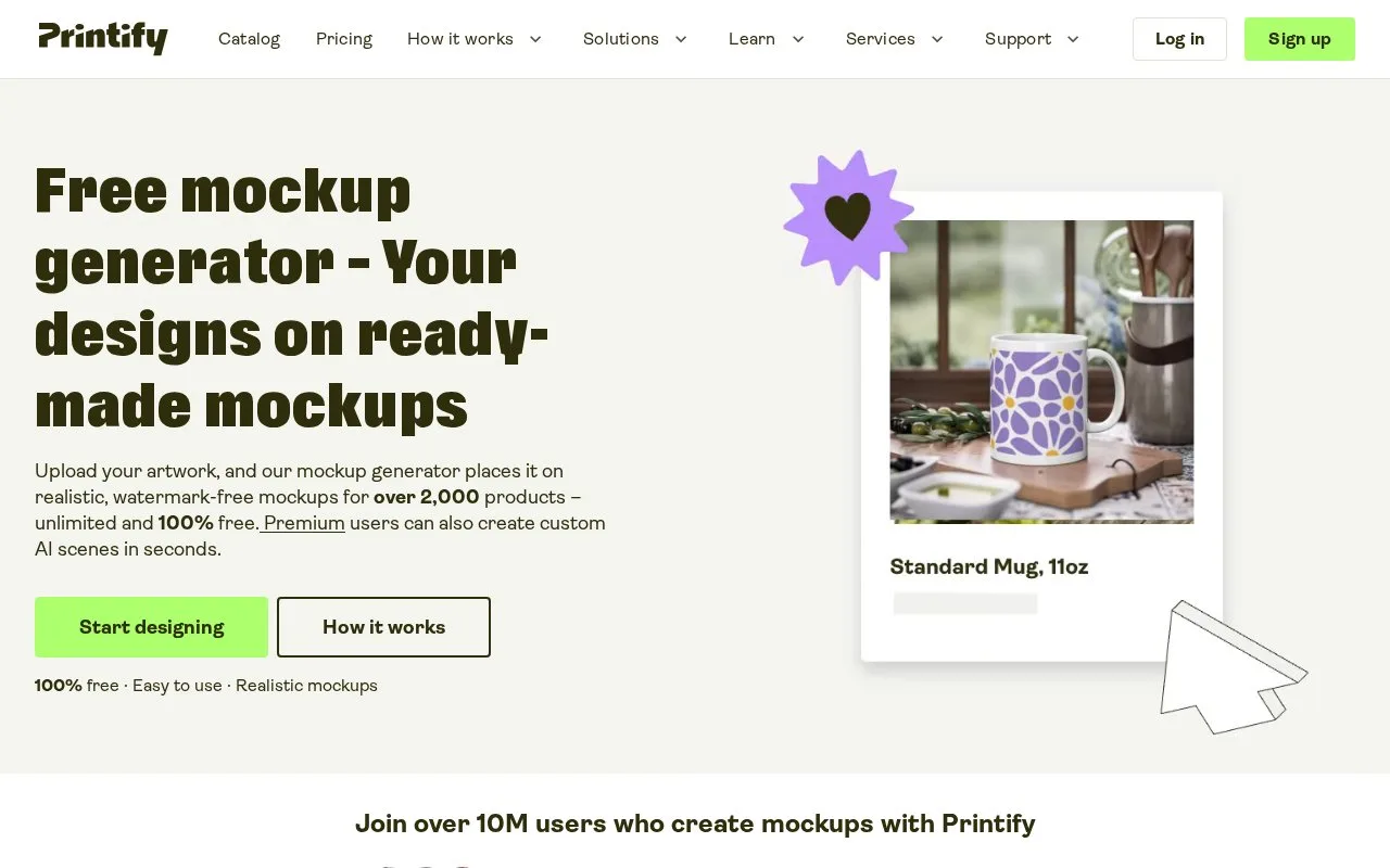 Screenshot of the Printify Mockup Generator homepage