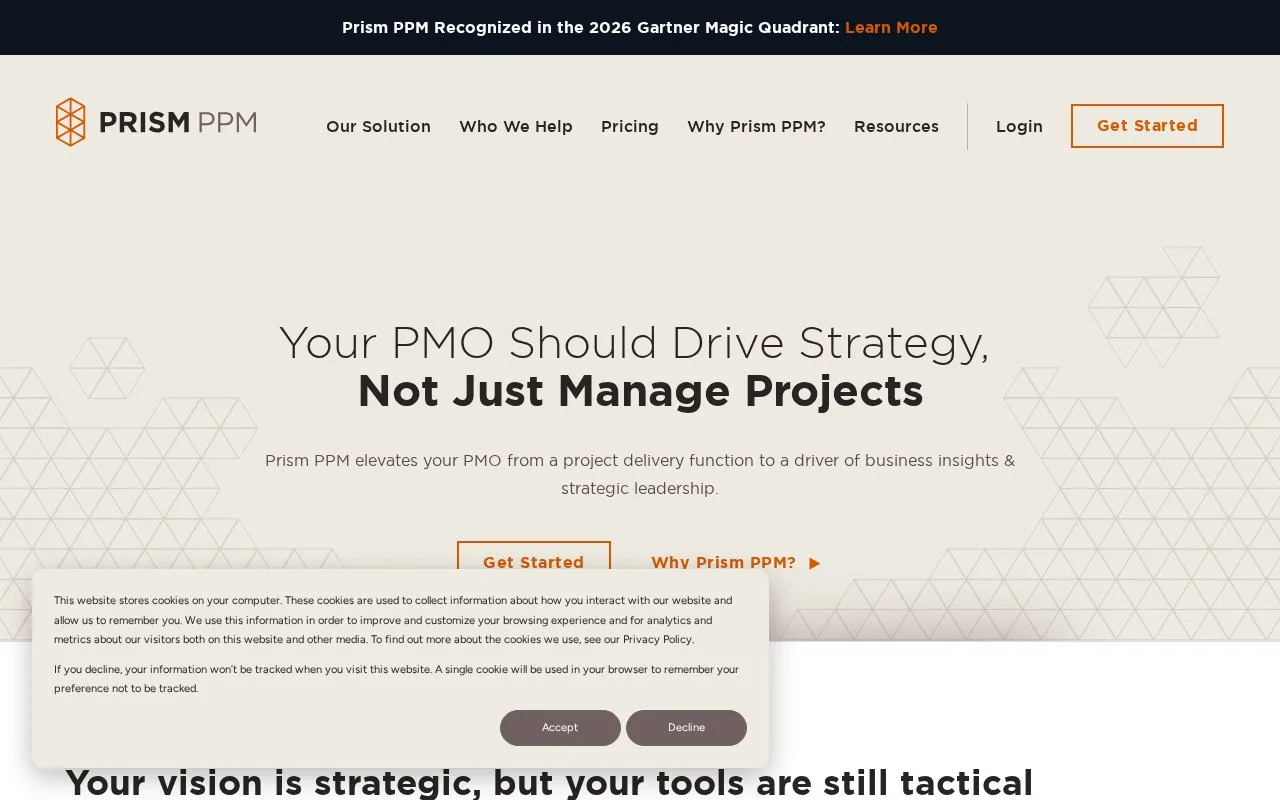 Screenshot of the Prism PPM homepage