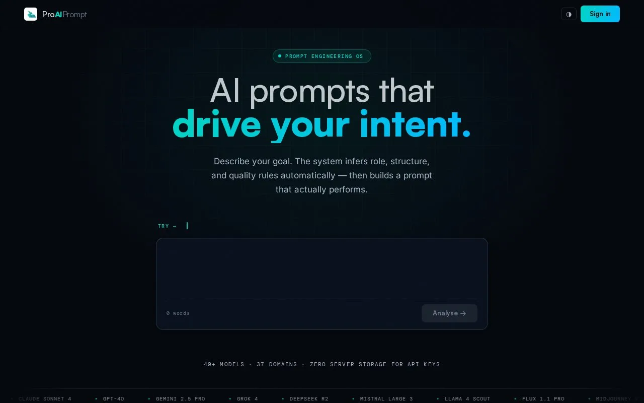 Screenshot of the ProAIPrompt homepage