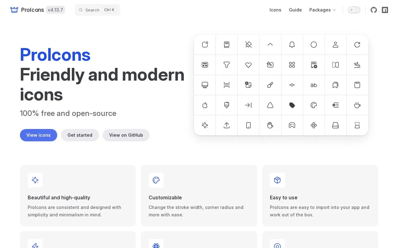 Screenshot of the ProIcons homepage