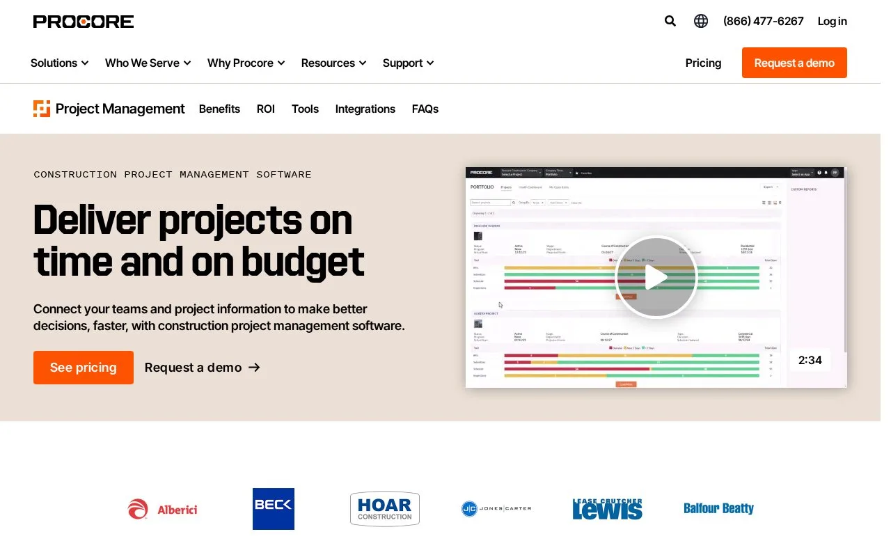 Screenshot of the Procore homepage