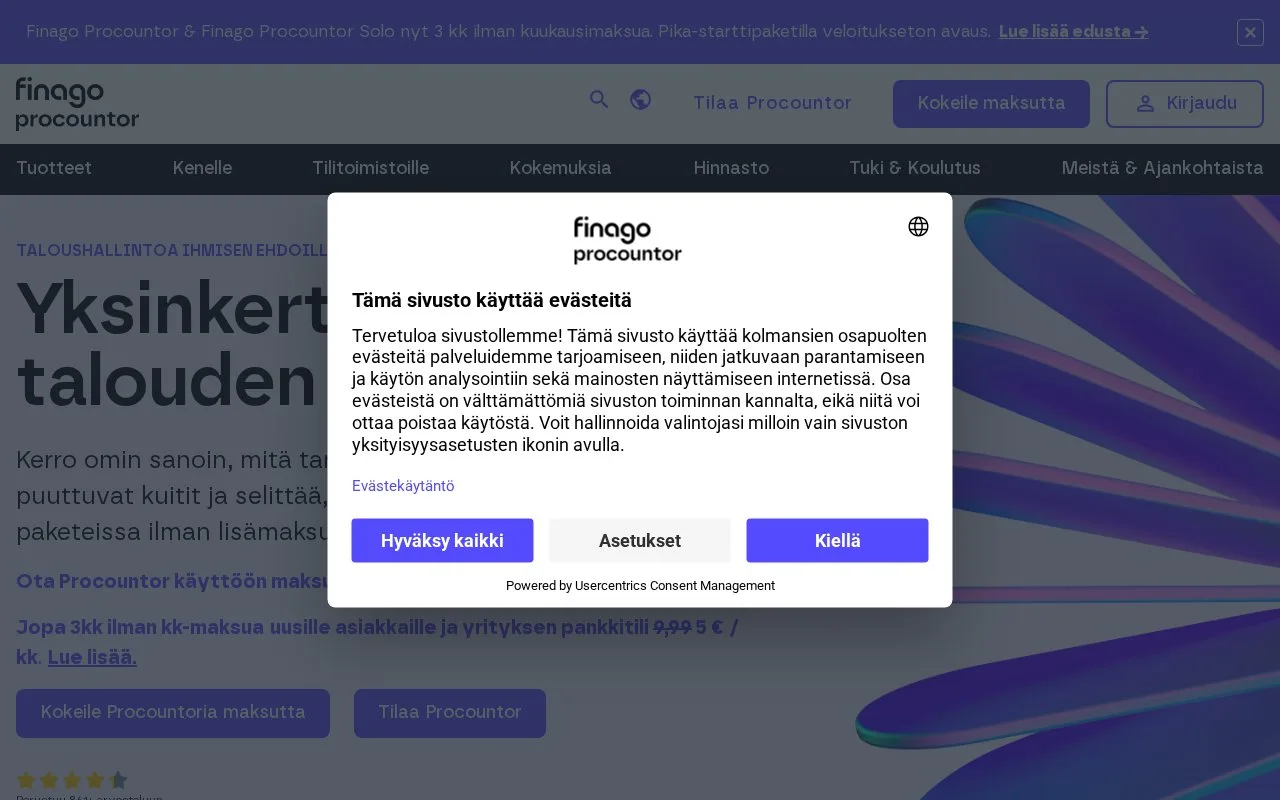 Screenshot of the Finago Procountor homepage