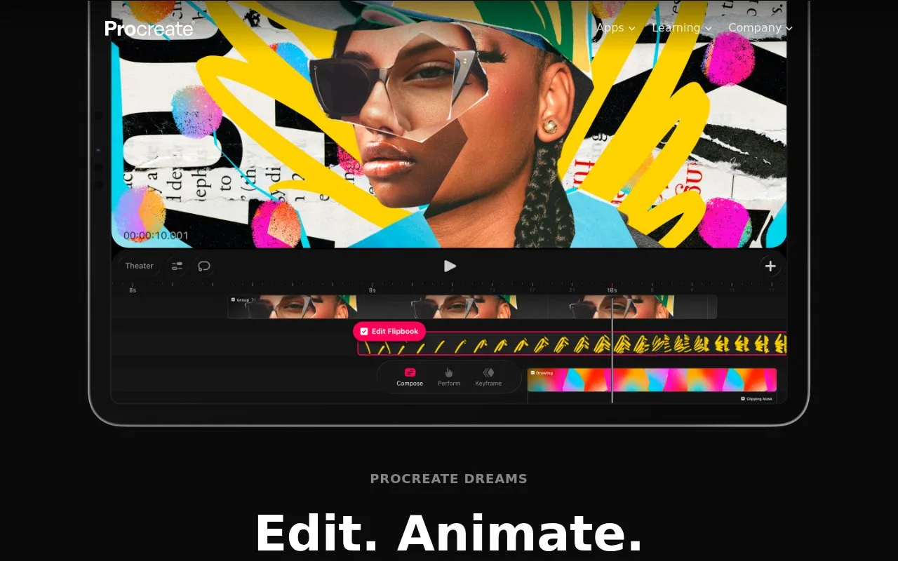 Screenshot of the Procreate Dreams homepage