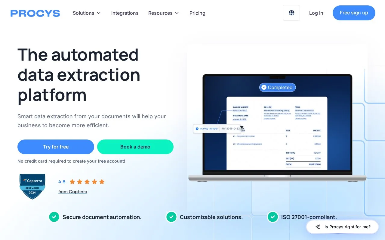 Screenshot of the Procys homepage