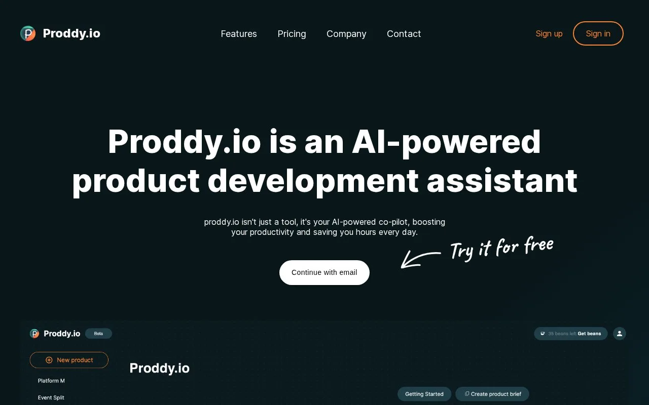 Screenshot of the Proddy.io homepage
