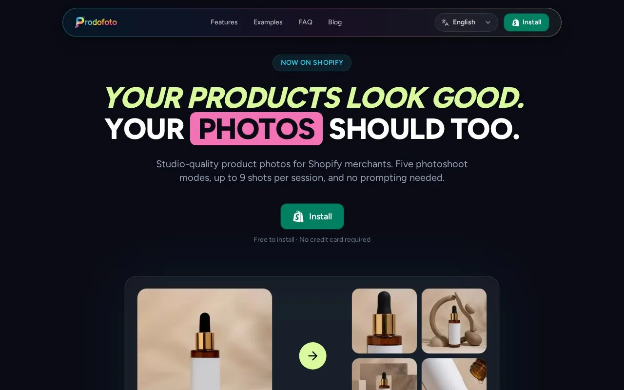 Screenshot of the Prodofoto homepage