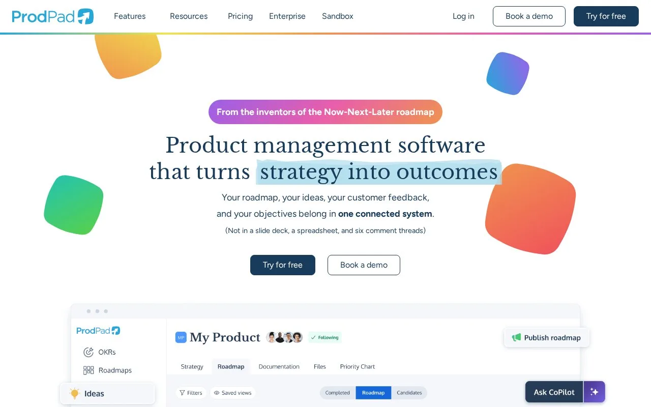 Screenshot of the ProdPad homepage