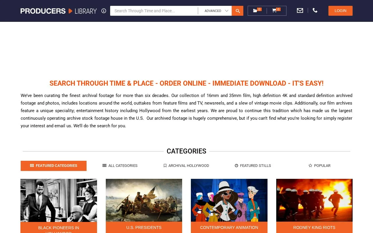 Screenshot of the Producers Library homepage