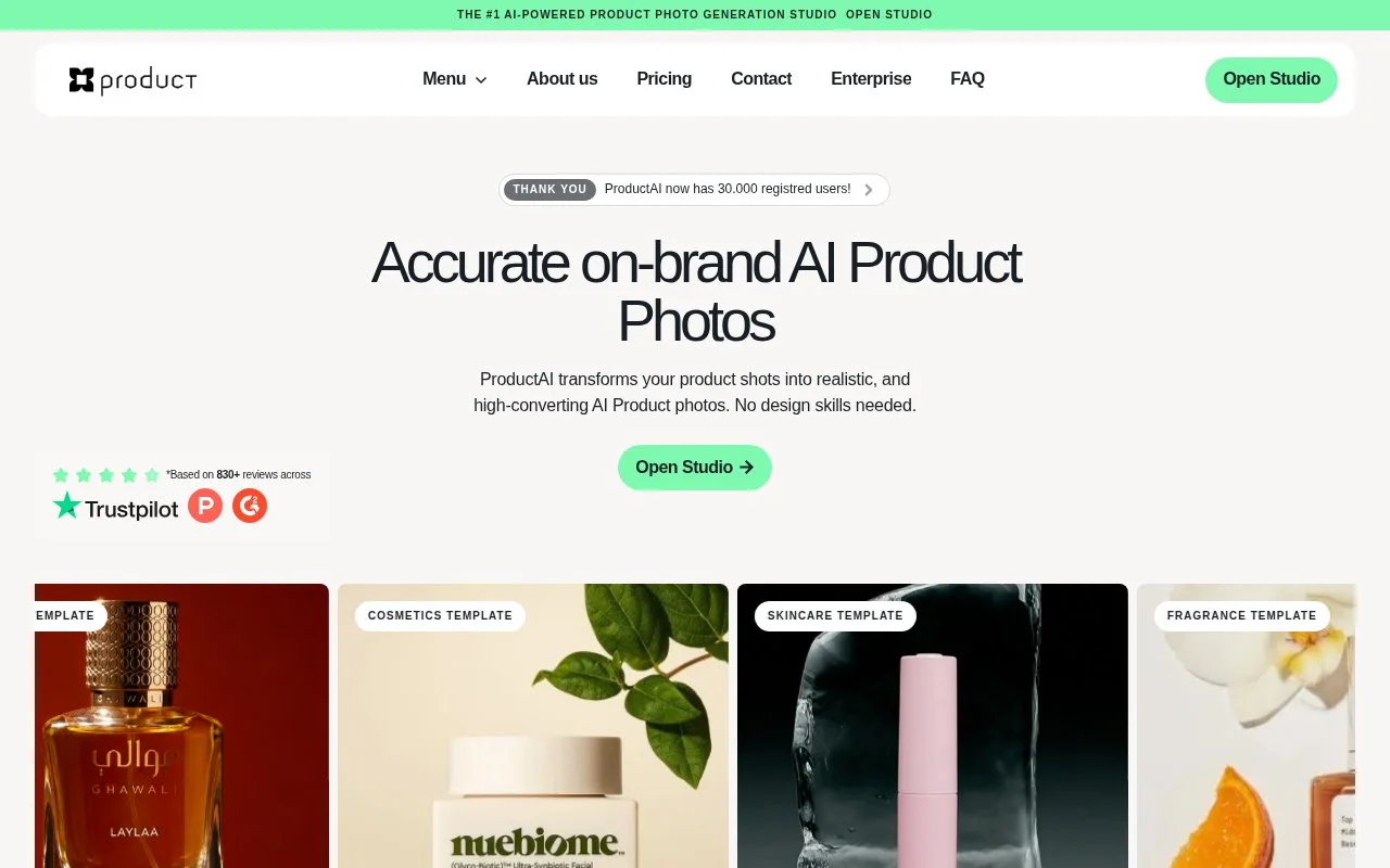 Screenshot of the ProductAI homepage
