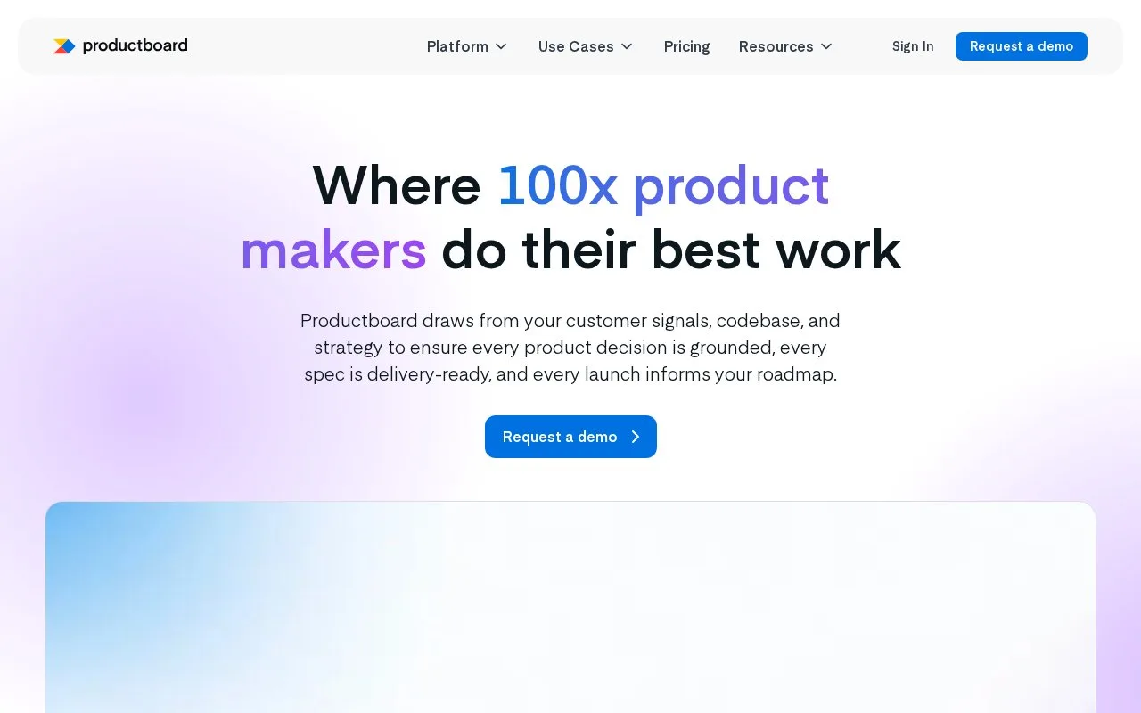 Screenshot of the Productboard homepage