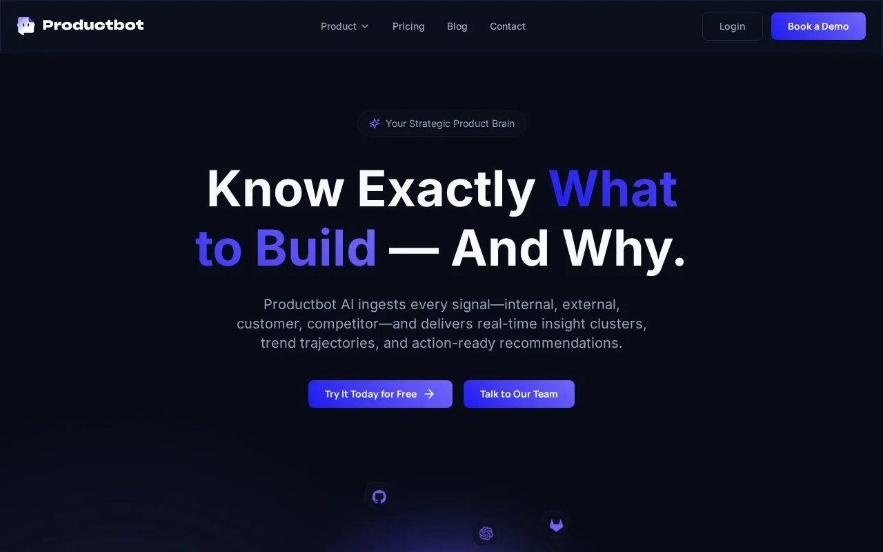Screenshot of the ProductBot homepage