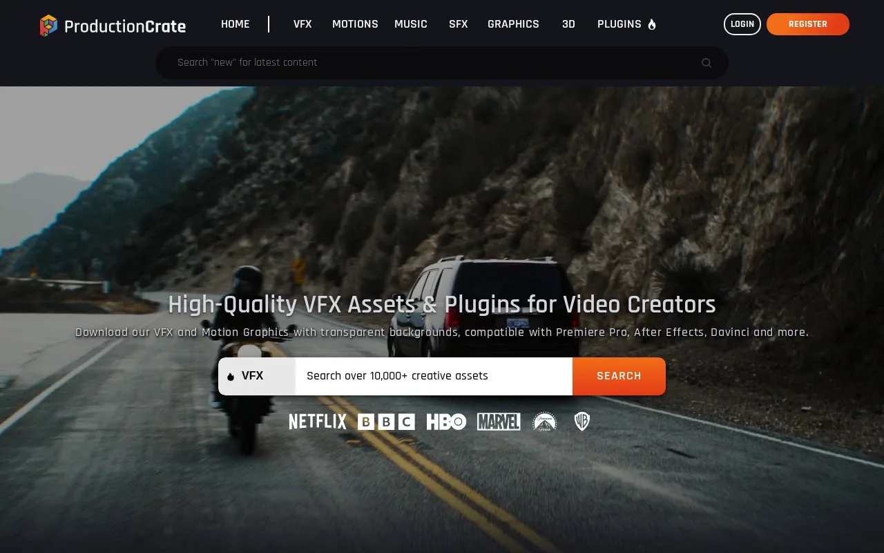 Screenshot of the ProductionCrate homepage