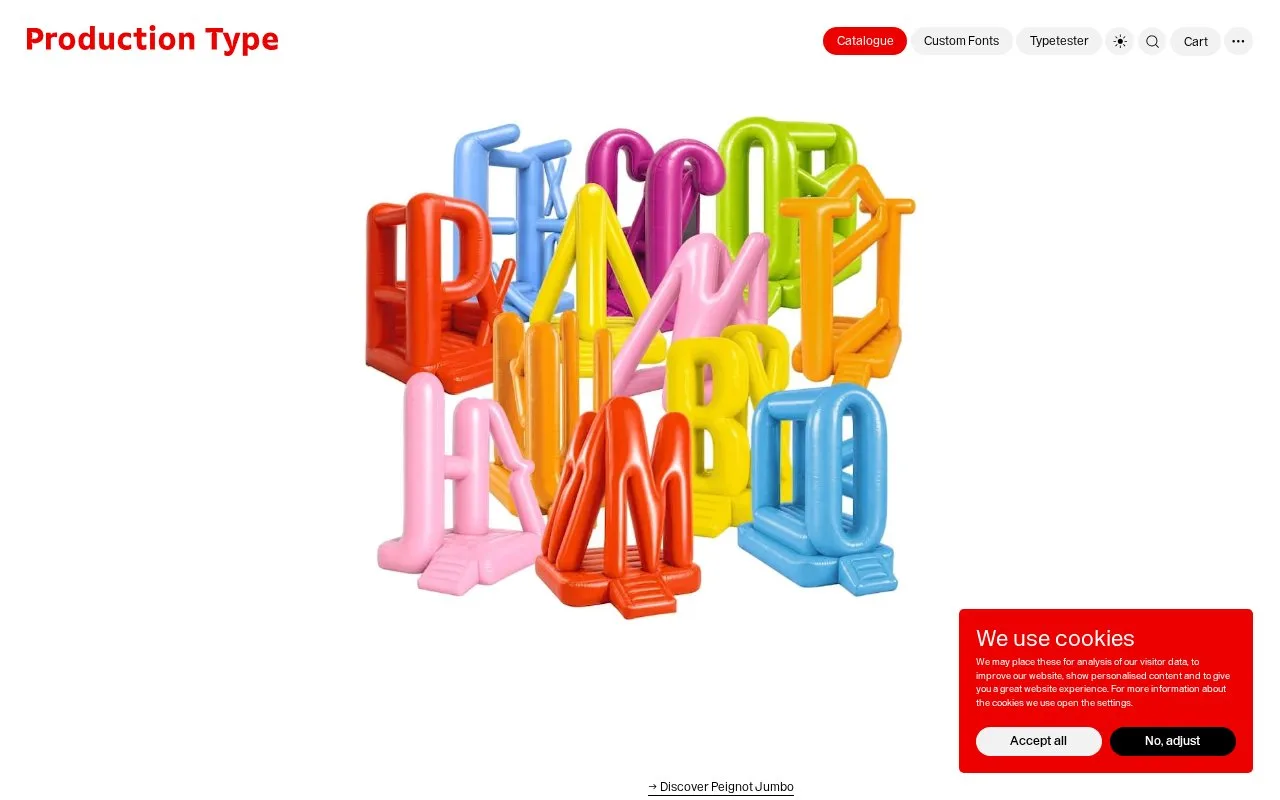 Screenshot of the Production Type homepage