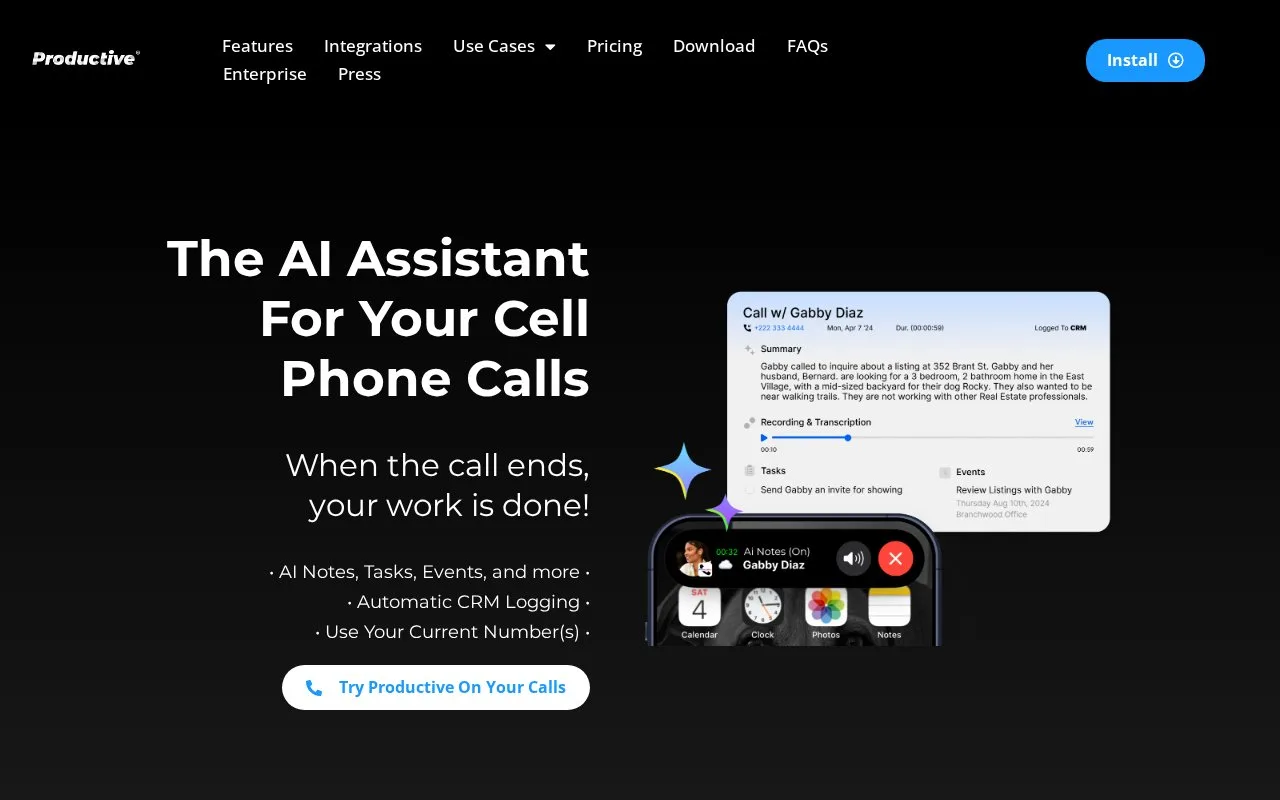 Screenshot of the Productive homepage