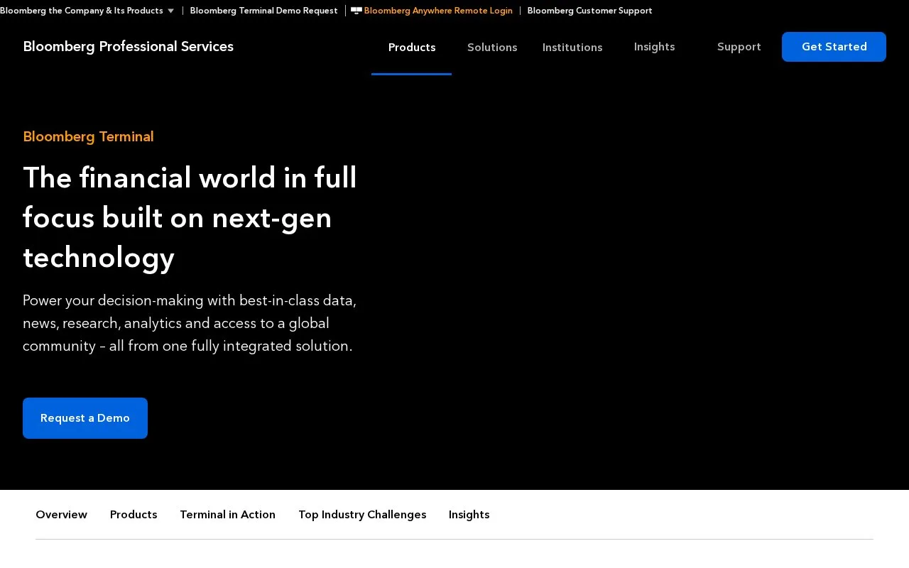 Screenshot of the Bloomberg Terminal homepage