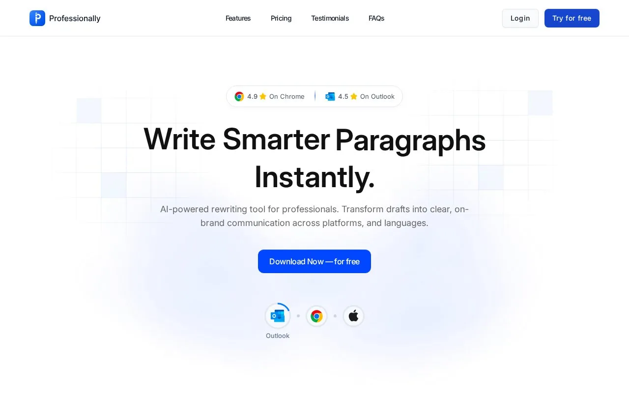 Screenshot of the Professionally homepage