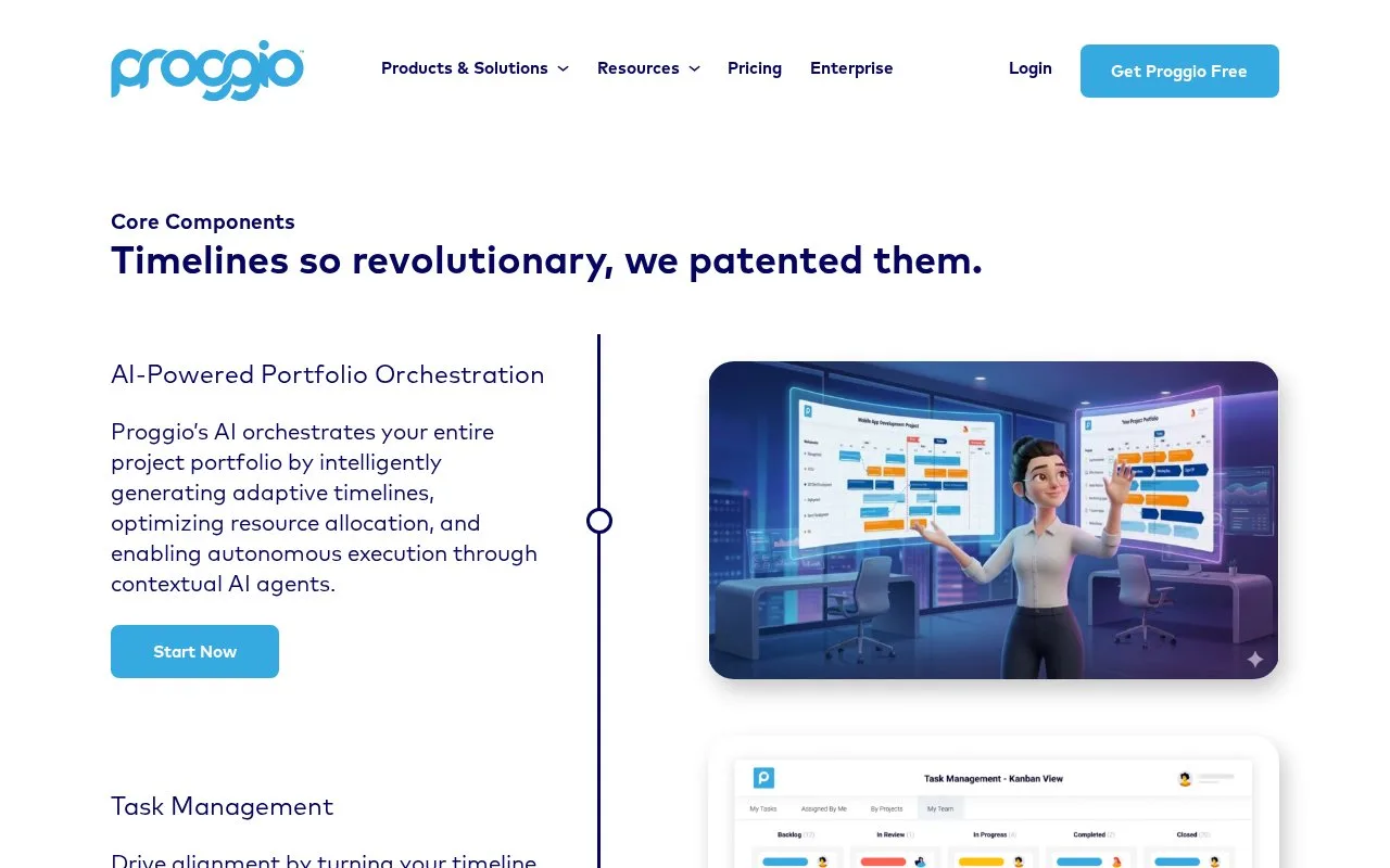 Screenshot of the Proggio homepage