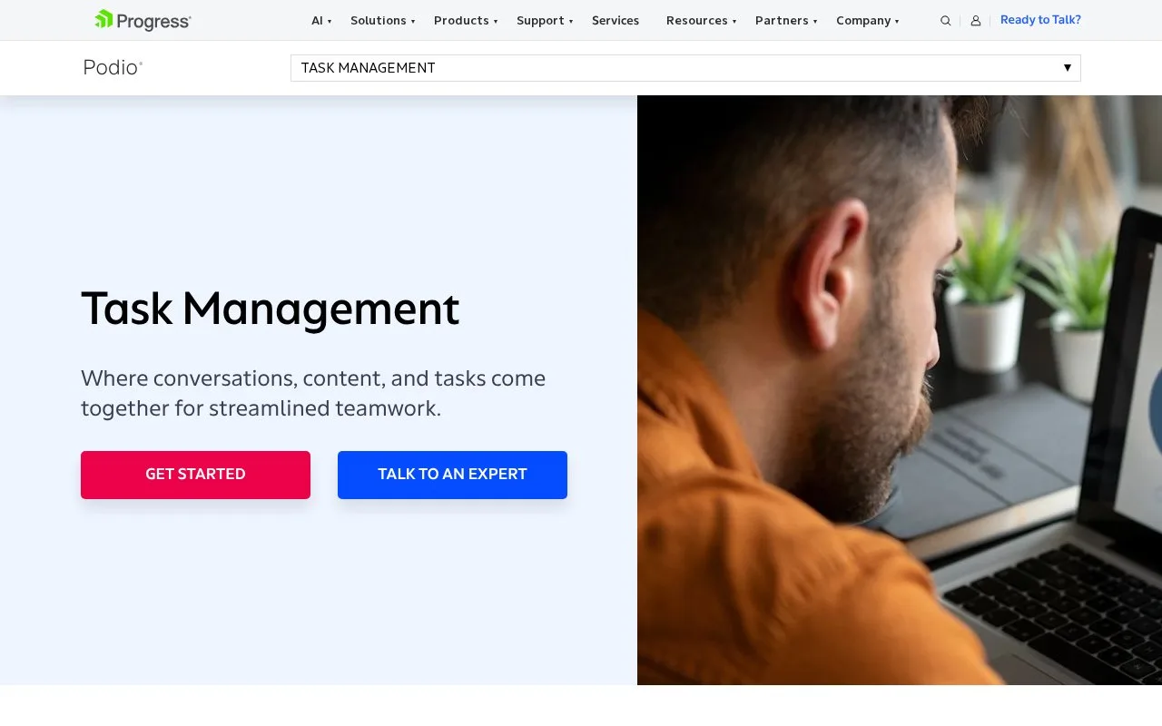 Screenshot of the Podio homepage