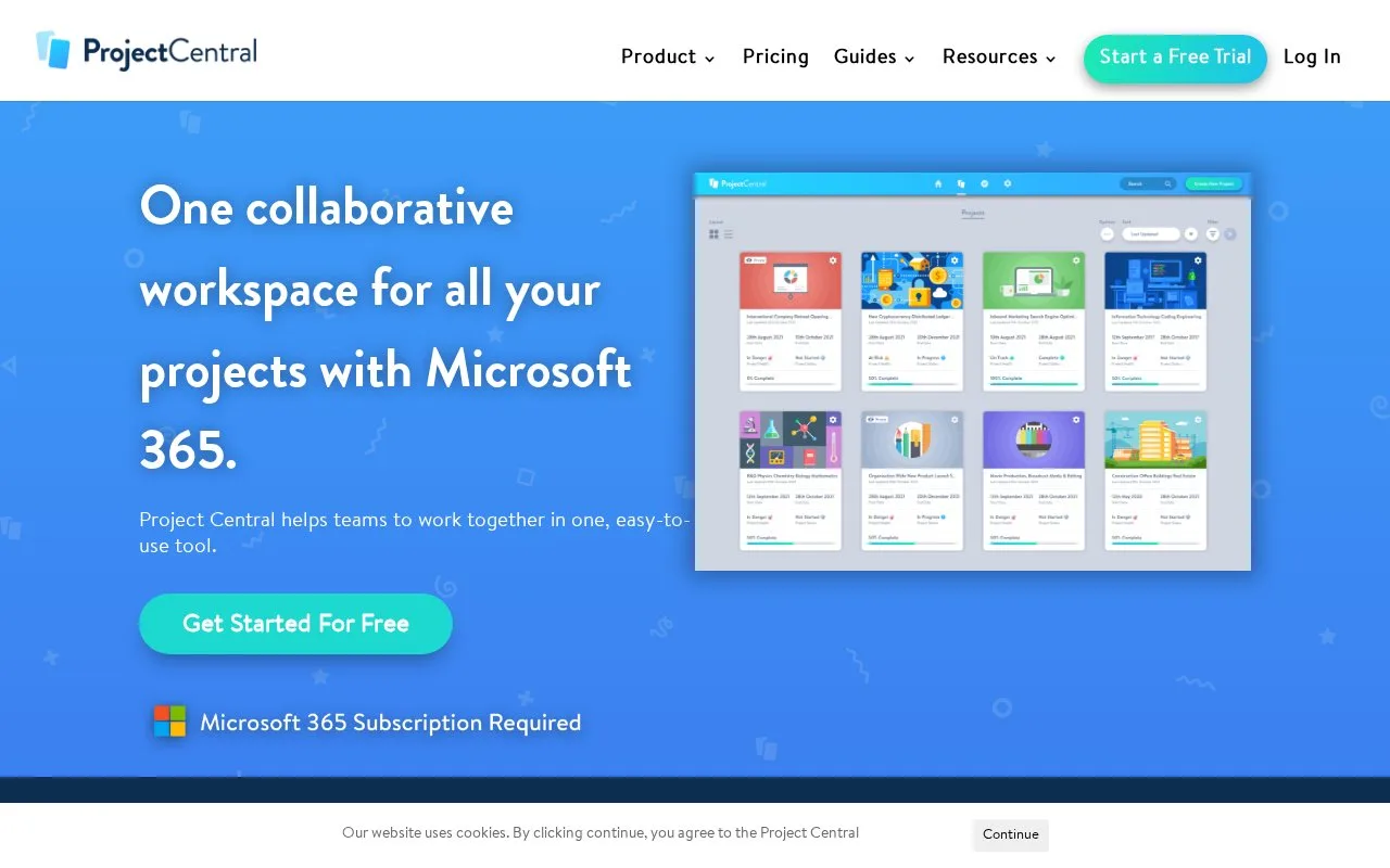 Screenshot of the Project Central homepage