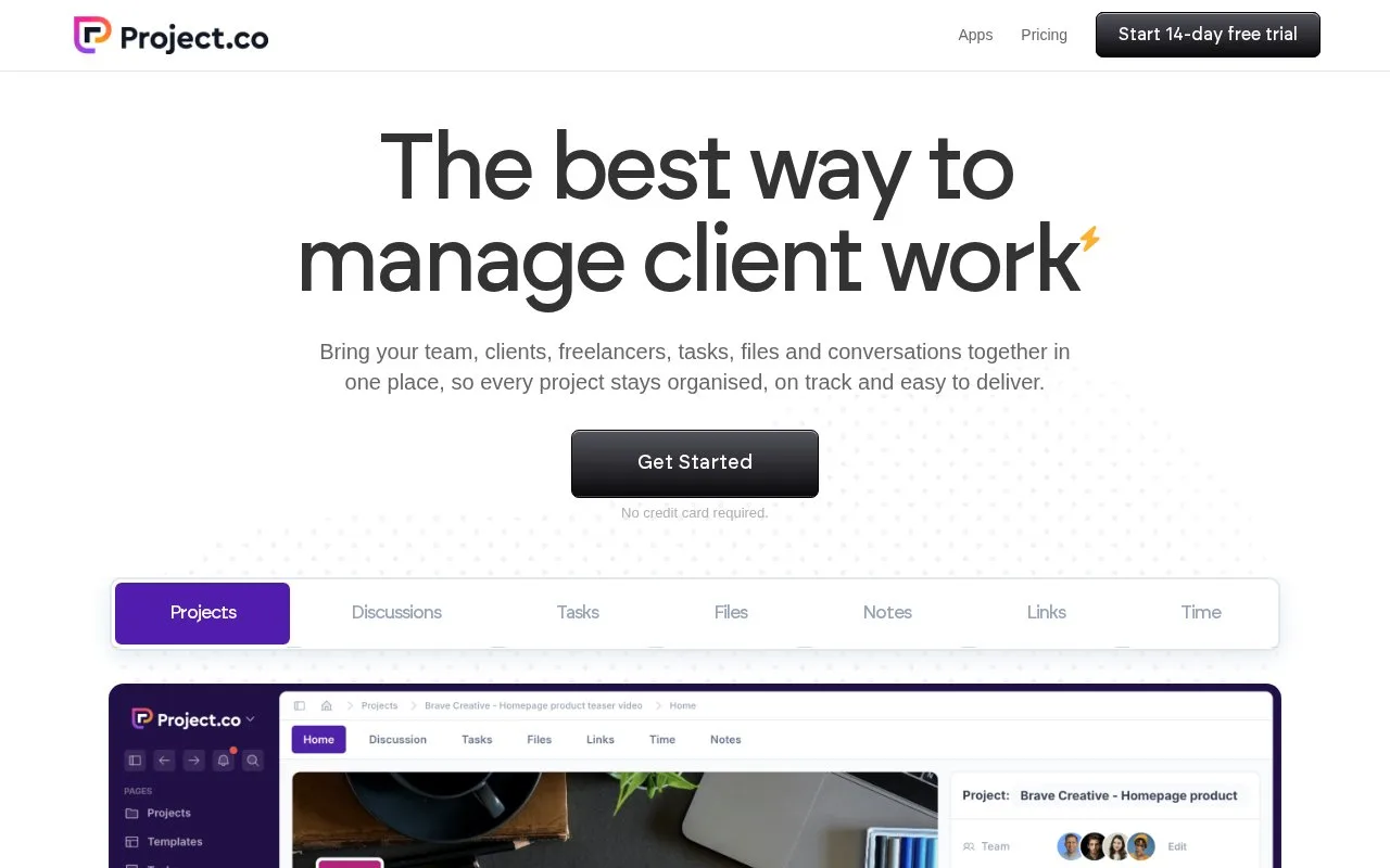 Screenshot of the Project.co homepage