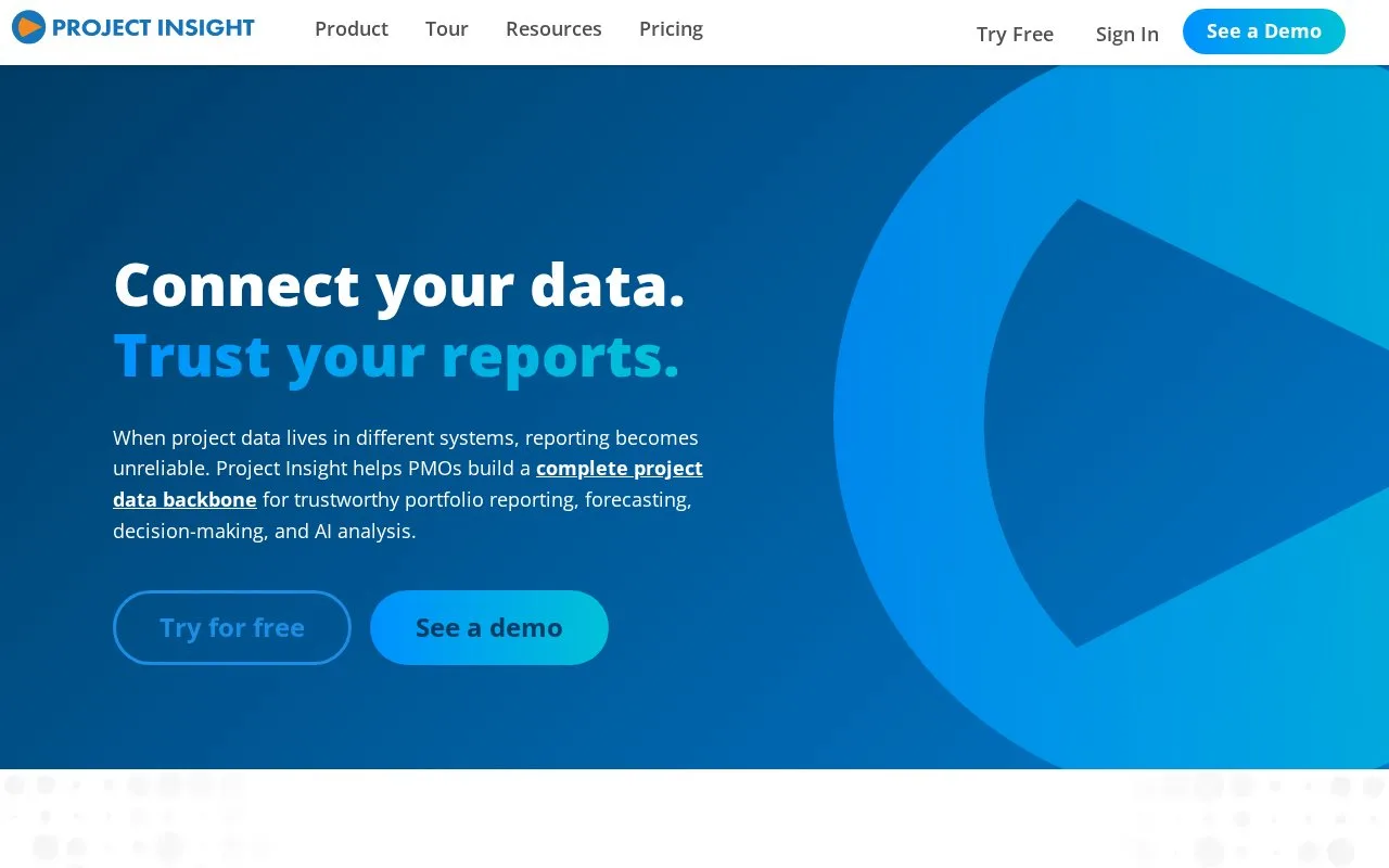 Screenshot of the Project Insight homepage