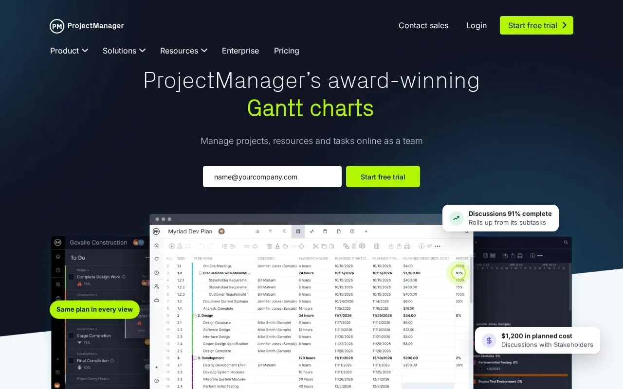 Screenshot of the ProjectManager homepage