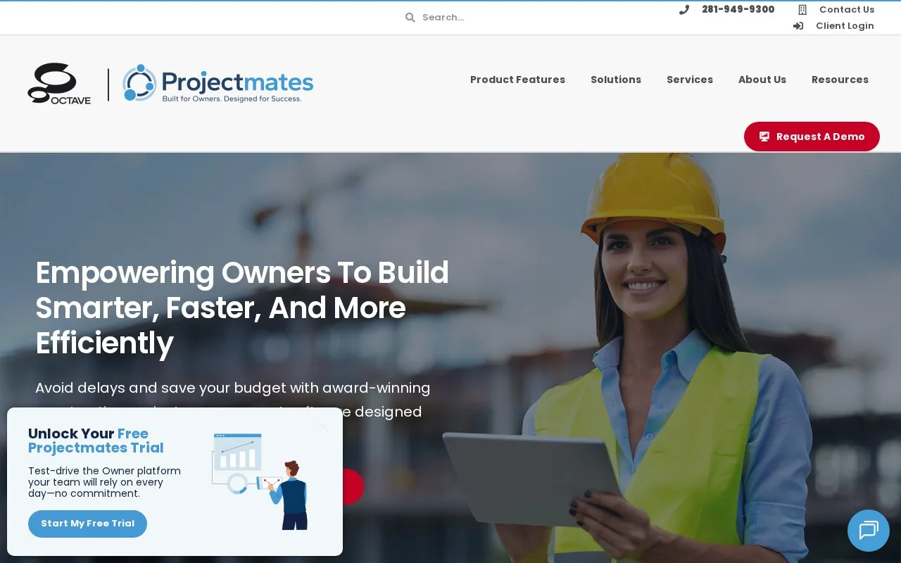 Screenshot of the Projectmates homepage