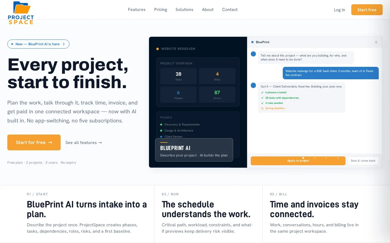 Screenshot of the ProjectSpace homepage