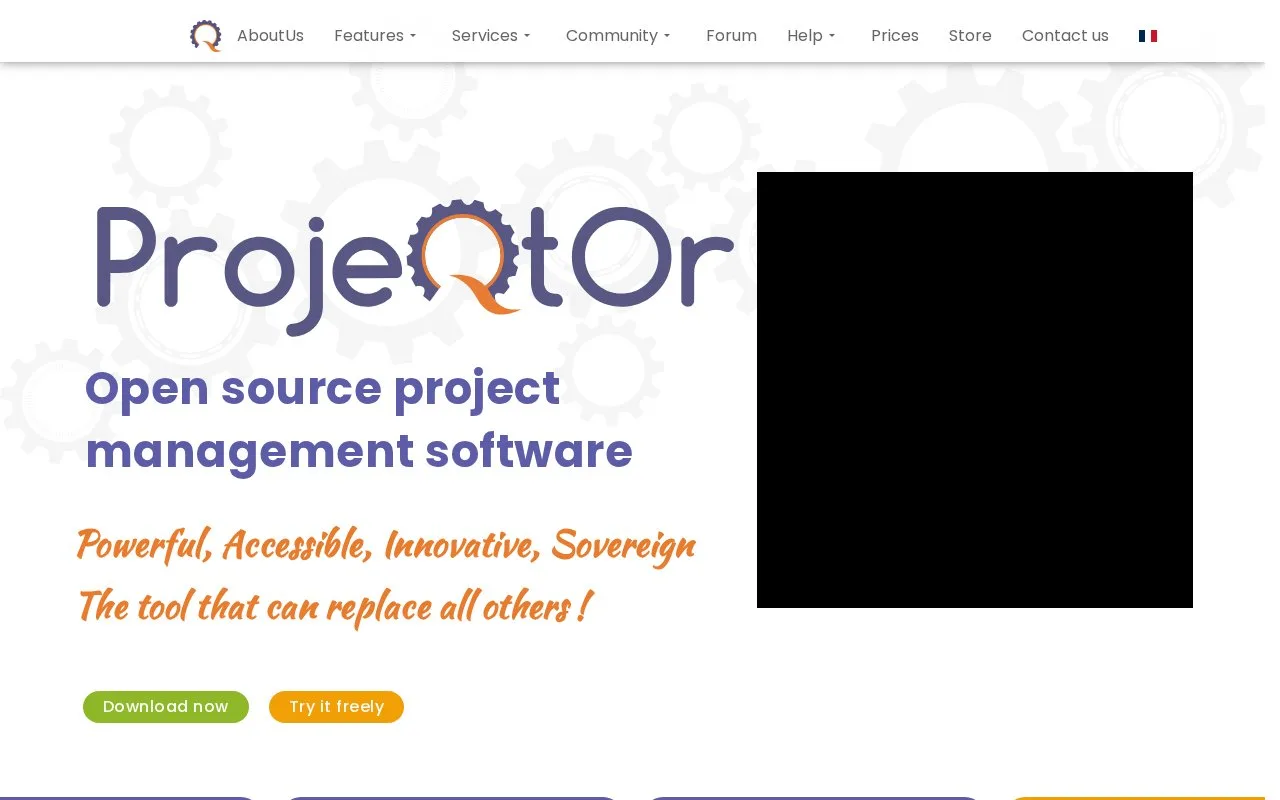 Screenshot of the ProjeQtOr homepage