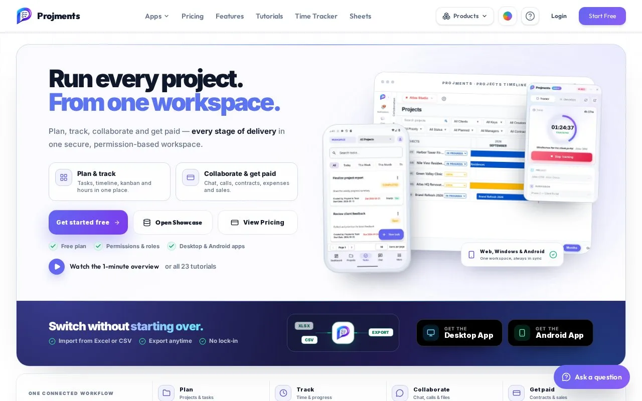 Screenshot of the Projments homepage
