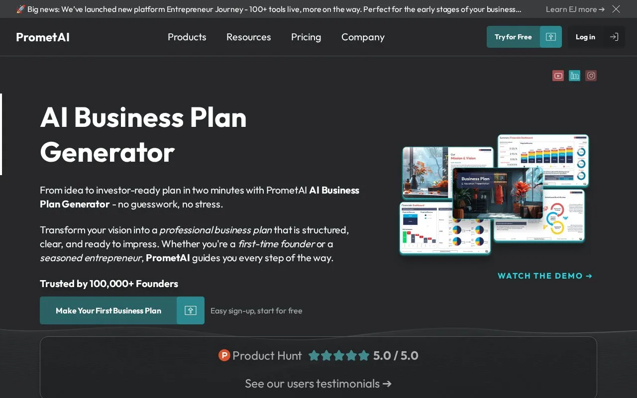 Screenshot of the PrometAI homepage