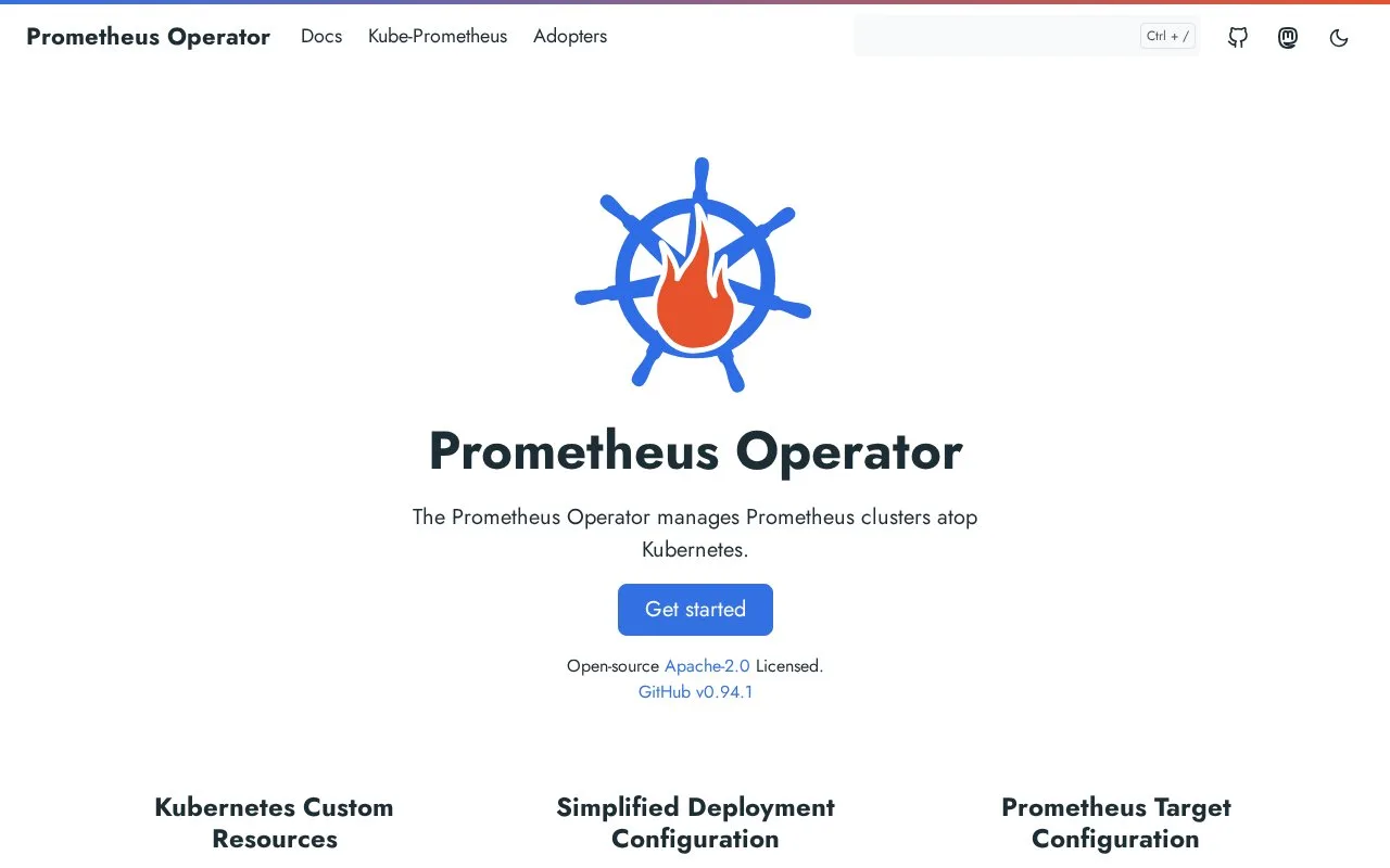 Screenshot of the Prometheus Operator homepage