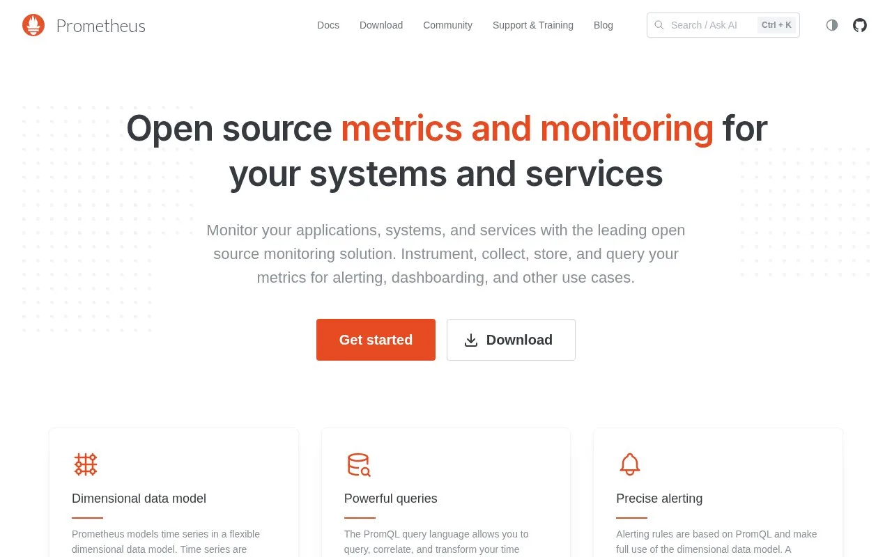 Screenshot of the Prometheus homepage
