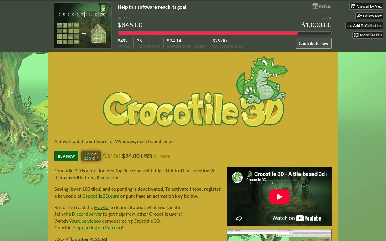 Screenshot of the Crocotile 3D homepage