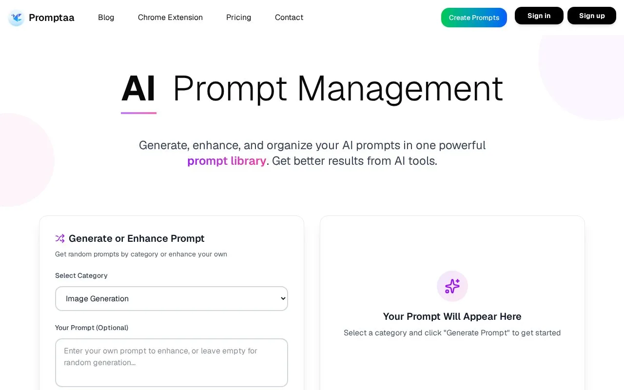Screenshot of the Promptaa homepage