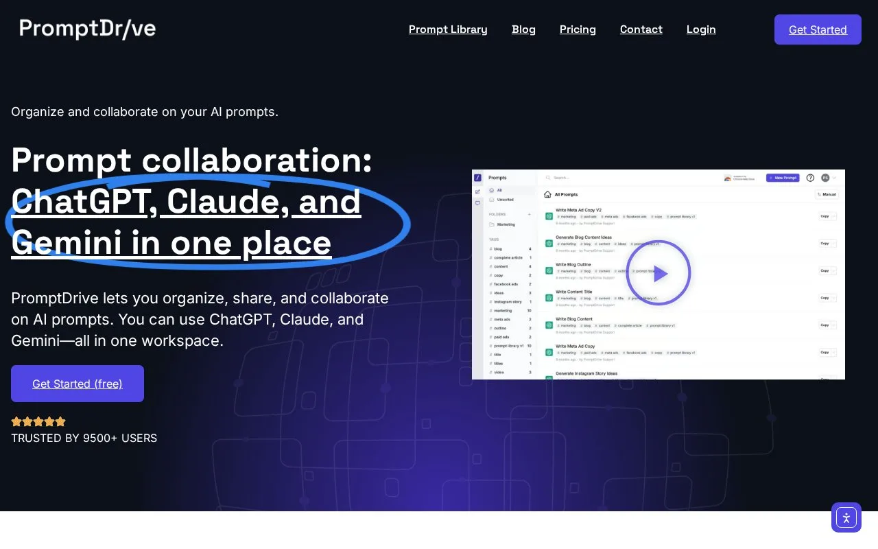 Screenshot of the PromptDrive homepage