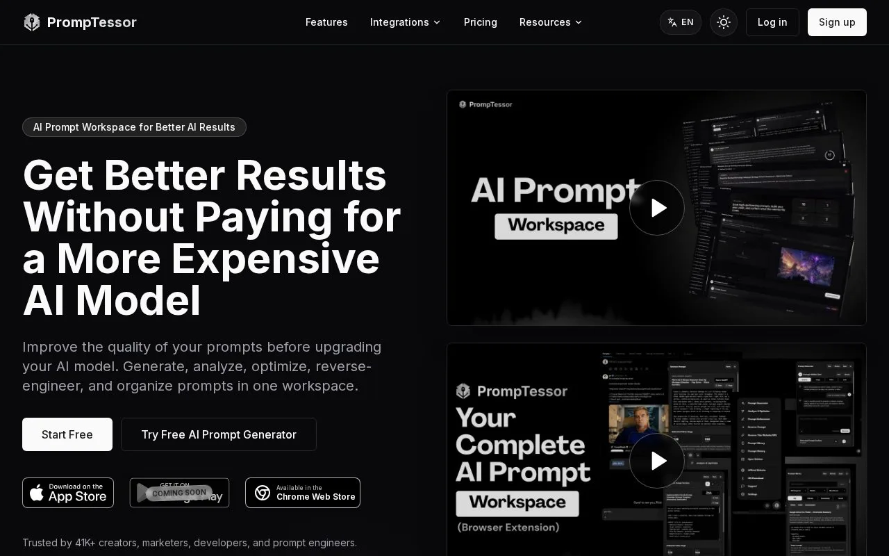 Screenshot of the PrompTessor homepage