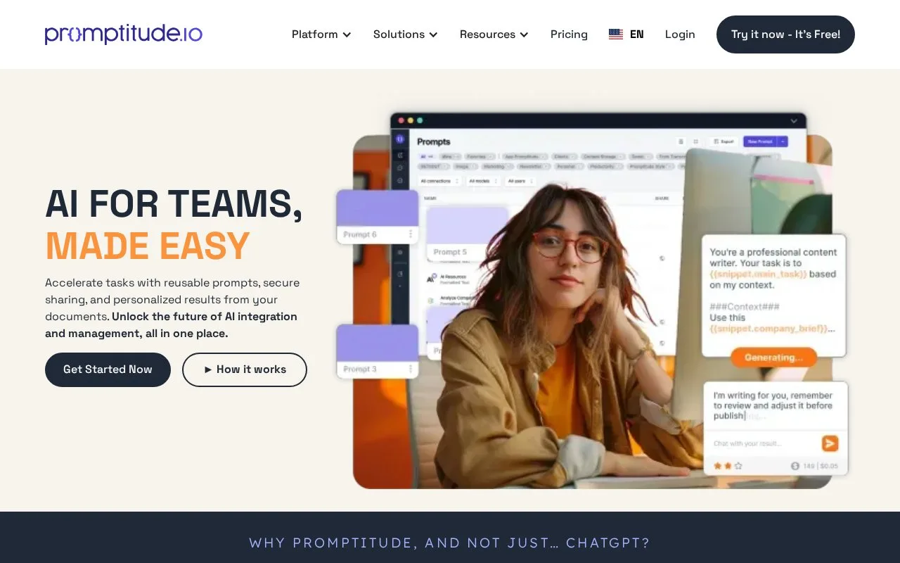 Screenshot of the Promptitude homepage