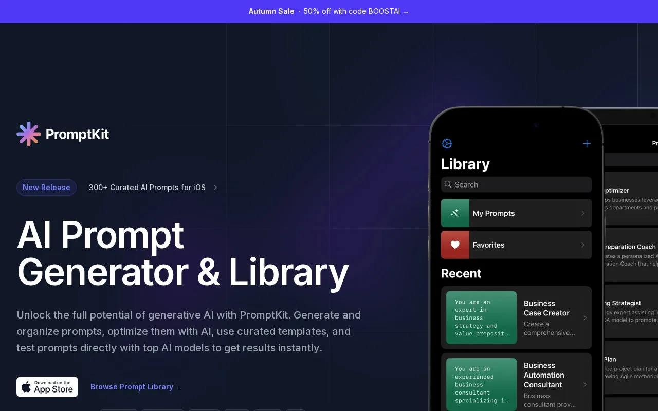 Screenshot of the PromptKit homepage