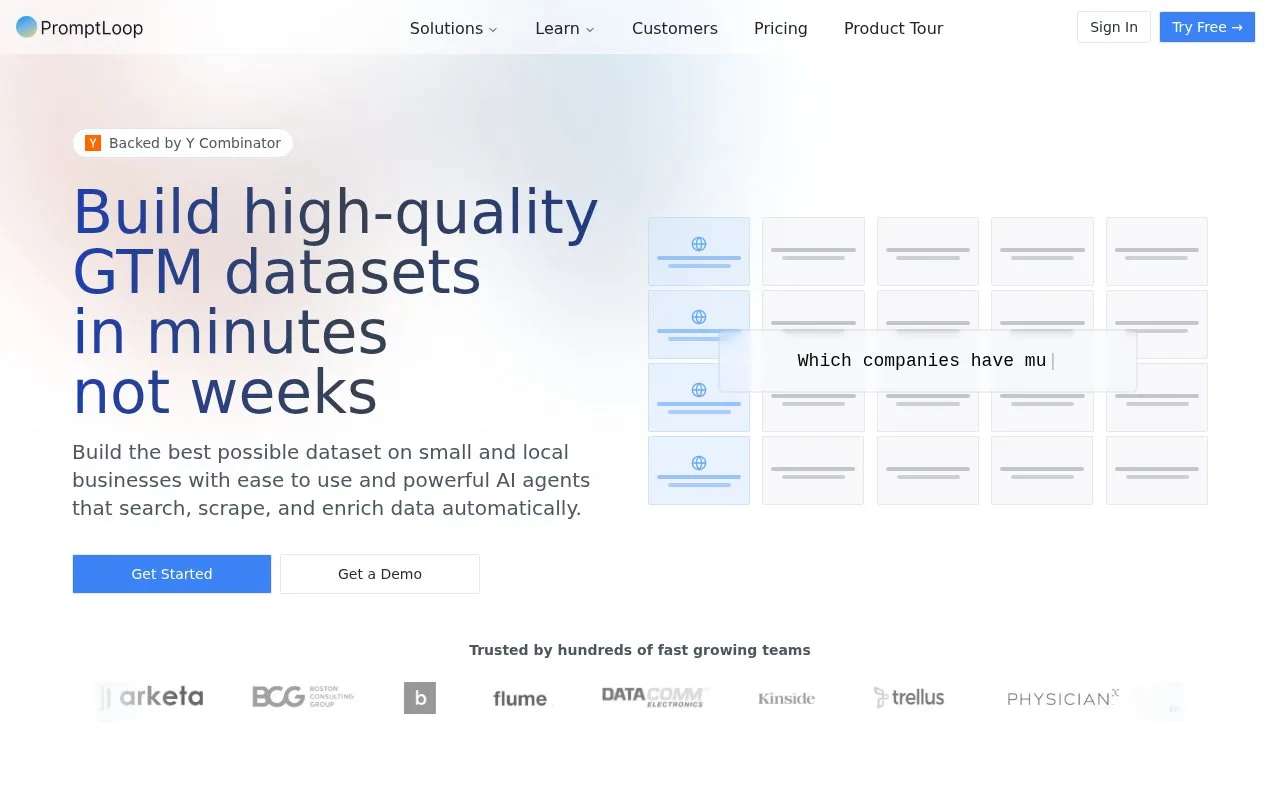 Screenshot of the PromptLoop homepage