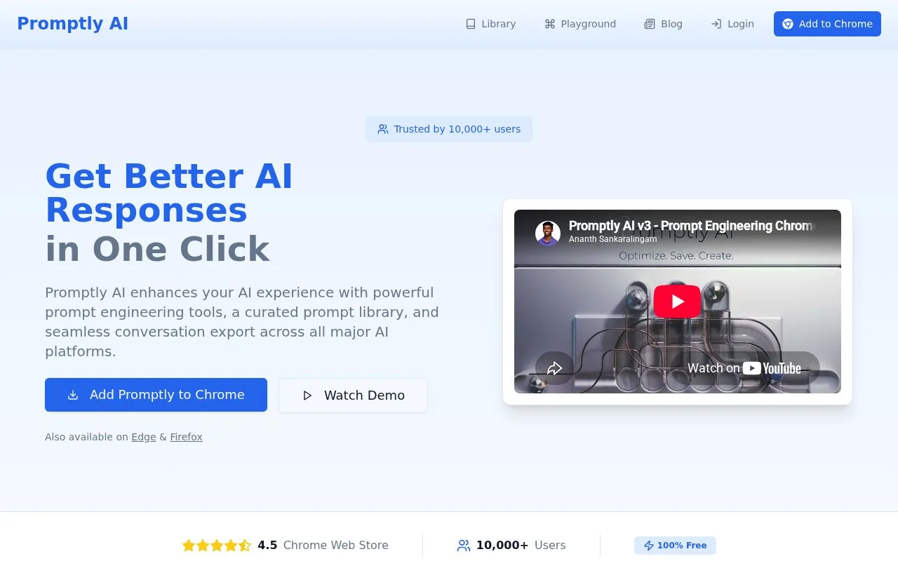 Screenshot of the Promptly AI homepage