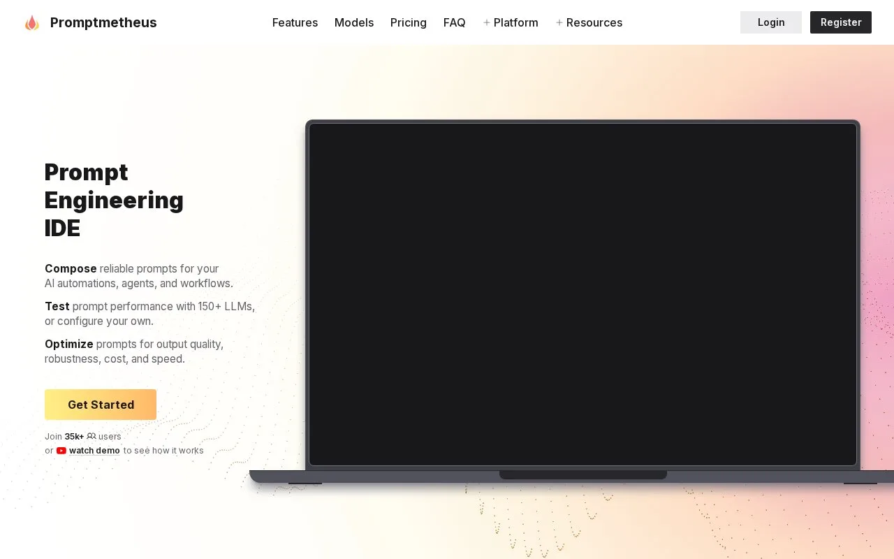 Screenshot of the Promptmetheus homepage
