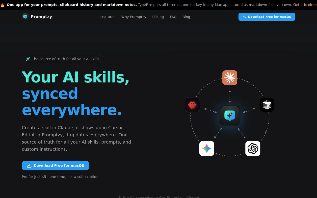 Screenshot of the Promptzy homepage