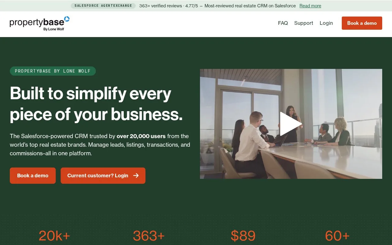 Screenshot of the Propertybase homepage