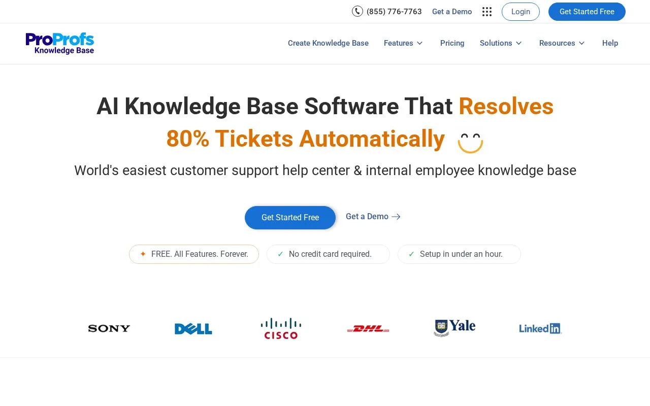 Screenshot of the ProProfs Knowledge Base homepage